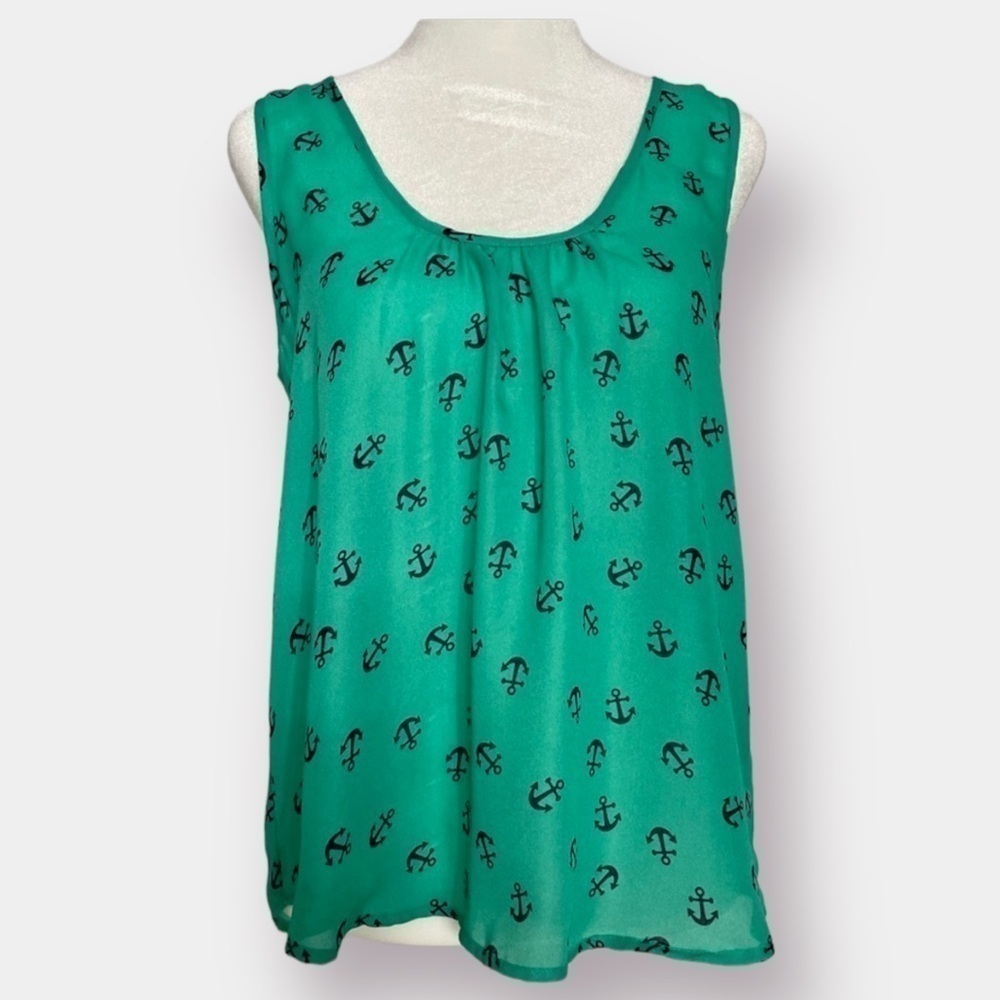 NEW Rue 21 Blue Anchor Teal Back Tank Cut Out Bow Size Medium